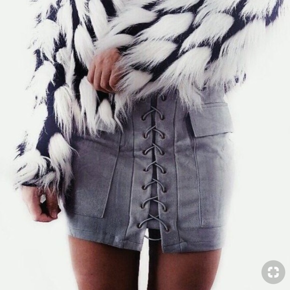 LF Dresses & Skirts - LF Seek the Label Grey Suede Lace Up Mini Skirt